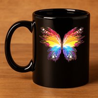 Wildly Painted Rainbow Butterfly 11oz C Handle Ceramic Mug