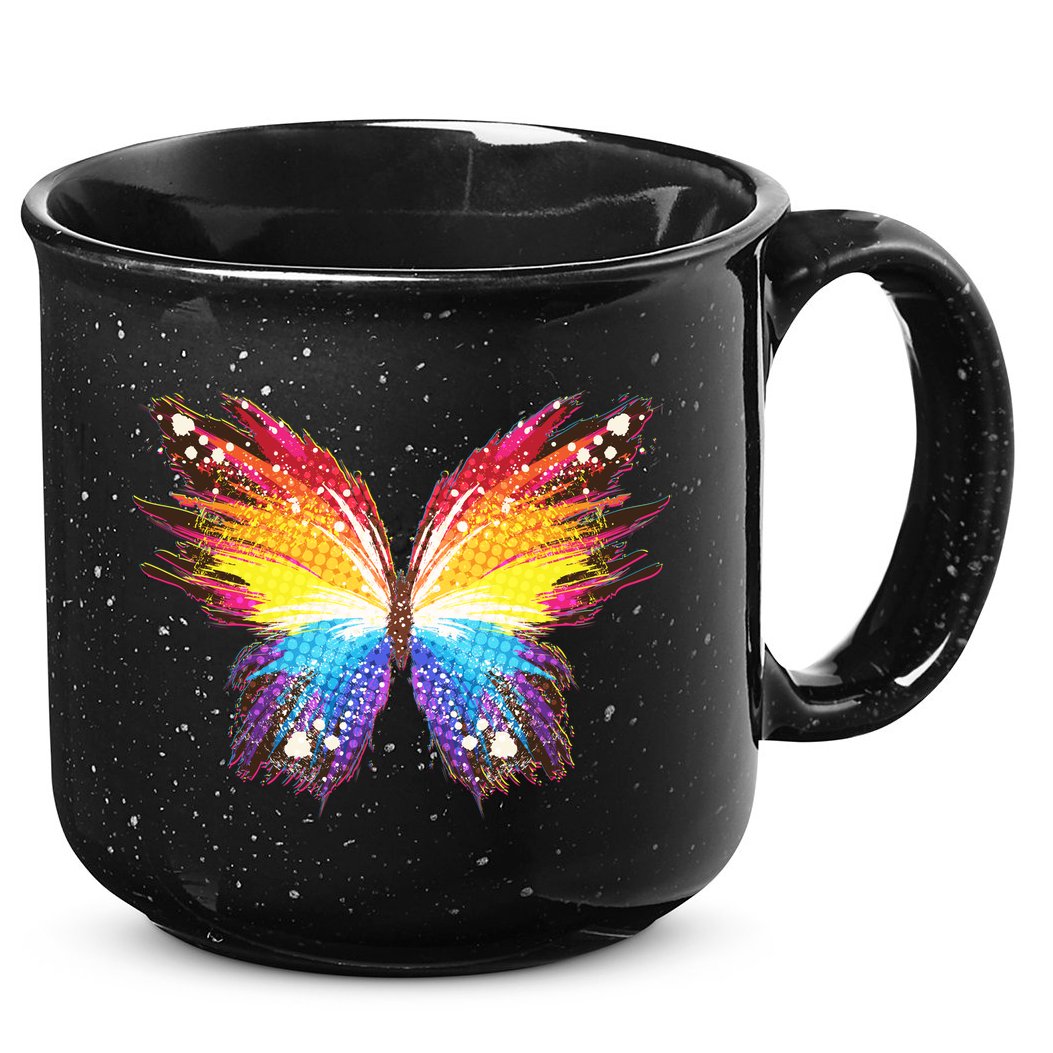 Wildly Painted Rainbow Butterfly 15oz Campfire Ceramic Mug