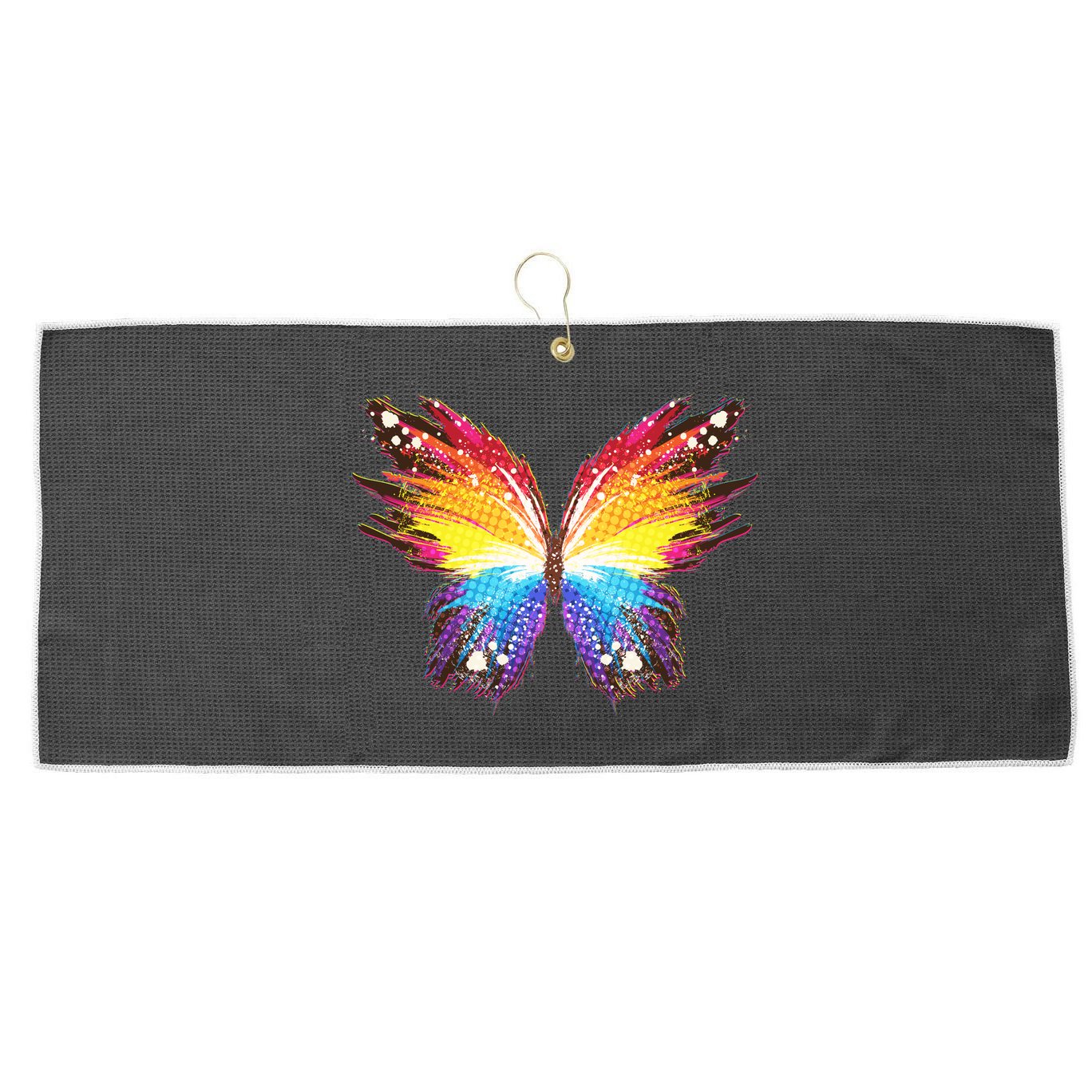 Wildly Painted Rainbow Butterfly Large Microfiber Waffle Golf Towel