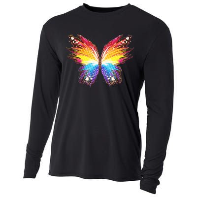 Wildly Painted Rainbow Butterfly Cooling Performance Long Sleeve Crew