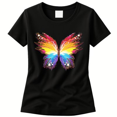 Wildly Painted Rainbow Butterfly Womens T-Shirt