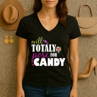 Will Totally Pose For Candy Women's V-Neck T-Shirt