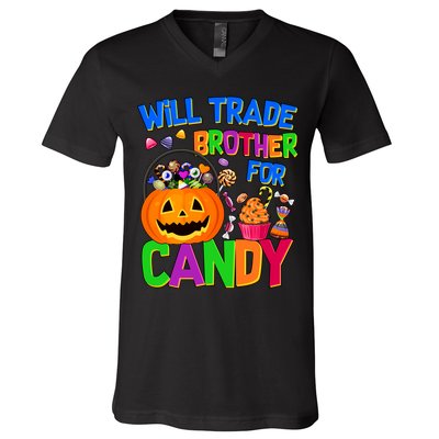 Will Trade Brother For Candy Funny Halloween V-Neck T-Shirt