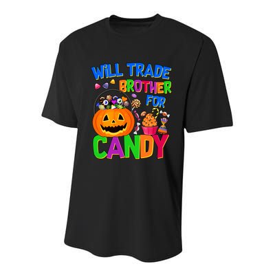 Will Trade Brother For Candy Funny Halloween Youth Performance Sprint T-Shirt