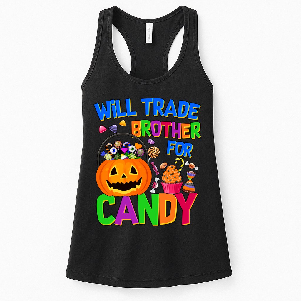 Will Trade Brother For Candy Funny Halloween Womens Tank Top