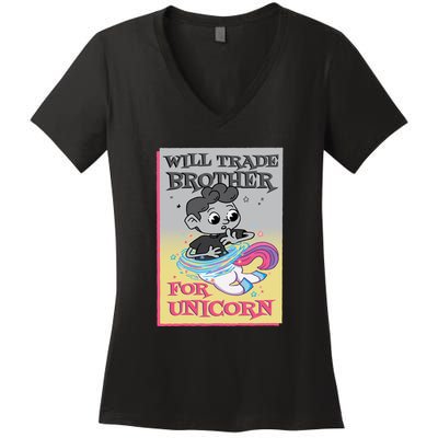 Will Trade Brother For Unicorn Women's V-Neck T-Shirt