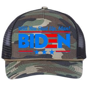 Will You Shut Up Man Biden 2020 Election Debate Quote Retro Rope Trucker Hat Cap