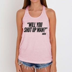 Will You Shut Up Man Biden Trump Debate Women's Knotted Racerback Tank