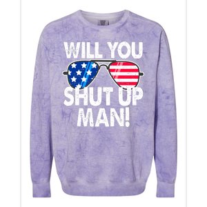 Will You Shut Up Man Biden Vs Trump Flag Sunglasses Colorblast Crewneck Sweatshirt