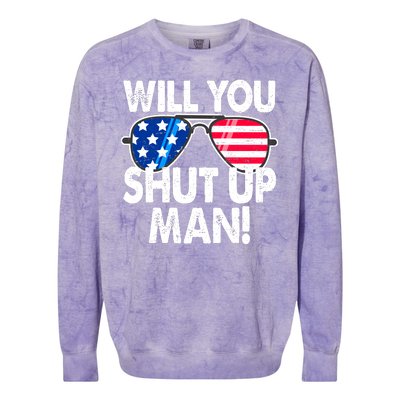 Will You Shut Up Man Biden Vs Trump Flag Sunglasses Colorblast Crewneck Sweatshirt