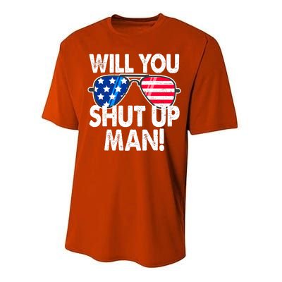 Will You Shut Up Man Biden Vs Trump Flag Sunglasses Performance Sprint T-Shirt