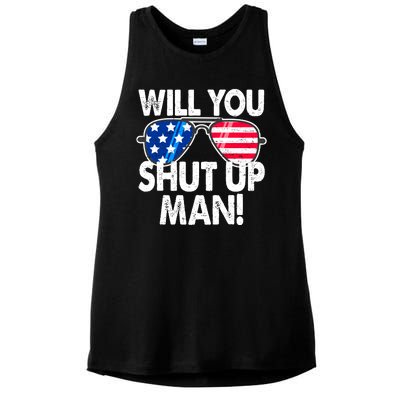 Will You Shut Up Man Biden Vs Trump Flag Sunglasses Ladies PosiCharge Tri-Blend Wicking Tank