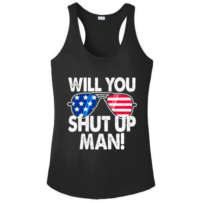 Will You Shut Up Man Biden Vs Trump Flag Sunglasses Ladies PosiCharge Competitor Racerback Tank