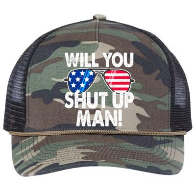 Will You Shut Up Man Biden Vs Trump Flag Sunglasses Retro Rope Trucker Hat Cap