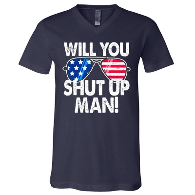 Will You Shut Up Man Biden Vs Trump Flag Sunglasses V-Neck T-Shirt