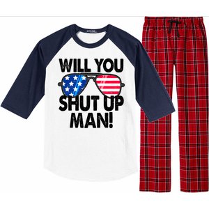 Will You Shut Up Man Biden Vs Trump Flag Sunglasses Raglan Sleeve Pajama Set