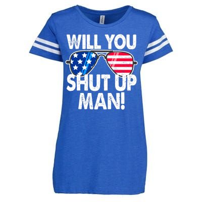 Will You Shut Up Man Biden Vs Trump Flag Sunglasses Enza Ladies Jersey Football T-Shirt