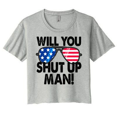 Will You Shut Up Man Biden Vs Trump Flag Sunglasses Women's Crop Top Tee