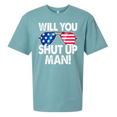 Will You Shut Up Man Biden Vs Trump Flag Sunglasses Sueded Cloud Jersey T-Shirt