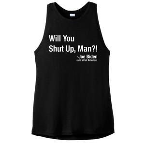 Will You Shut Up Man? Funny Biden Quote President Debate Ladies PosiCharge Tri-Blend Wicking Tank