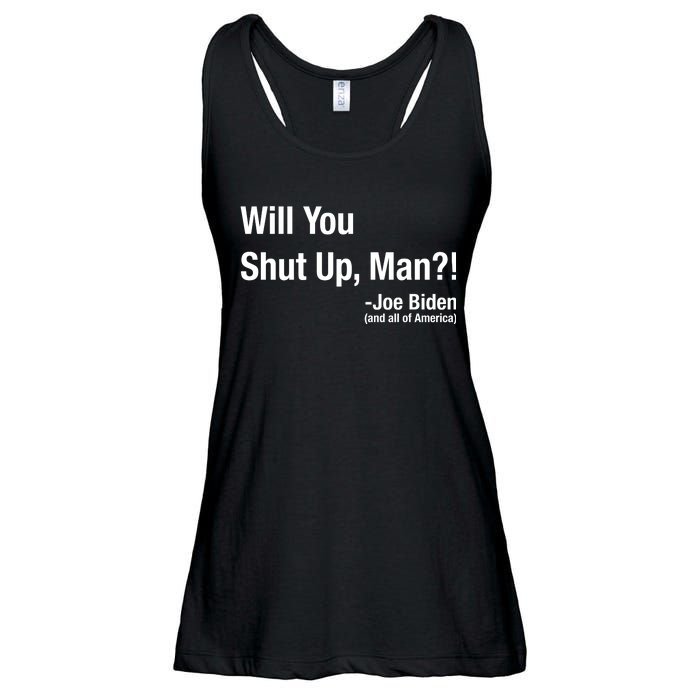 Will You Shut Up Man? Funny Biden Quote President Debate Ladies Essential Flowy Tank