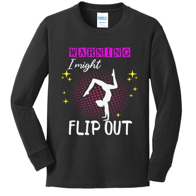 Warning I Might Flip Out Funny Cheerleading Kids Long Sleeve Shirt