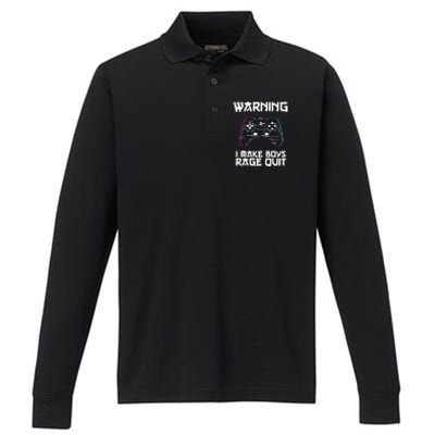 Warning I Make Rage Quit Funny Gamer Cool Gift Performance Long Sleeve Polo