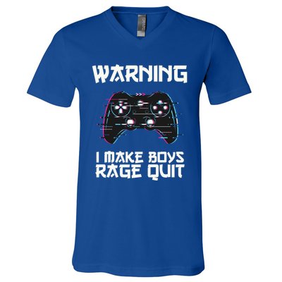 Warning I Make Rage Quit Funny Gamer Cool Gift V-Neck T-Shirt