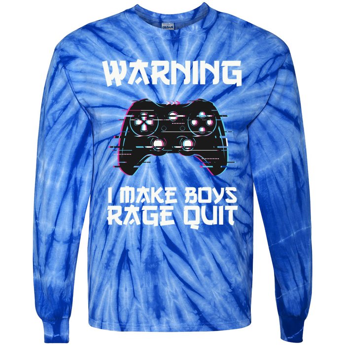 Warning I Make Rage Quit Funny Gamer Cool Gift Tie-Dye Long Sleeve Shirt