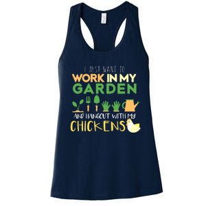 Work In My Garden Hangout With My Chickens Gardening Women's Racerback Tank