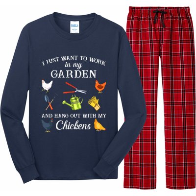 Work In My Garden Hangout With My Chickens Funny Gardening Long Sleeve Pajama Set