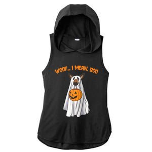 Woof I Mean Boo German Shepherd Dog Ghost Funny Halloween Raglan Baseball Tee Ladies PosiCharge Tri-Blend Wicking Draft Hoodie Tank