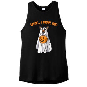 Woof I Mean Boo German Shepherd Dog Ghost Funny Halloween Raglan Baseball Tee Ladies PosiCharge Tri-Blend Wicking Tank