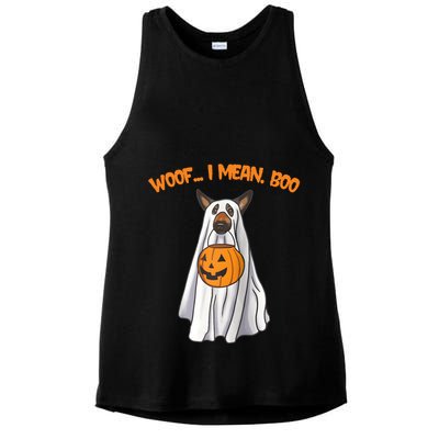Woof I Mean Boo German Shepherd Dog Ghost Funny Halloween Raglan Baseball Tee Ladies PosiCharge Tri-Blend Wicking Tank