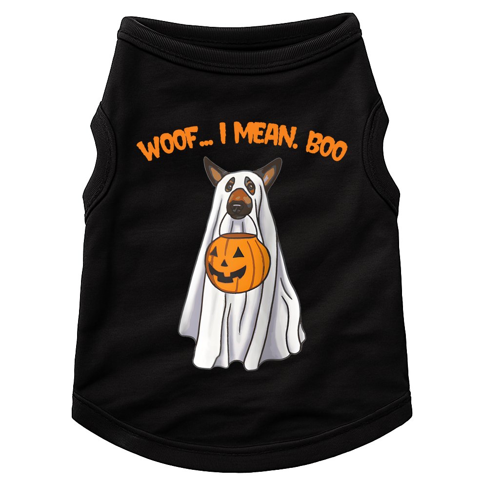 Woof I Mean Boo German Shepherd Dog Ghost Funny Halloween Raglan Baseball Tee Doggie Tank