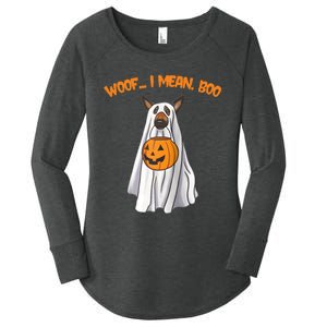 Woof I Mean Boo German Shepherd Dog Ghost Funny Halloween Raglan Baseball Tee Women's Perfect Tri Tunic Long Sleeve Shirt