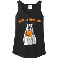 Woof I Mean Boo German Shepherd Dog Ghost Funny Halloween Raglan Baseball Tee Ladies Essential Tank