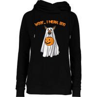 Woof I Mean Boo German Shepherd Dog Ghost Funny Halloween Raglan Baseball Tee Womens Funnel Neck Pullover Hood