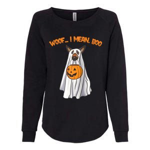 Woof I Mean Boo German Shepherd Dog Ghost Funny Halloween Raglan Baseball Tee Womens California Wash Sweatshirt