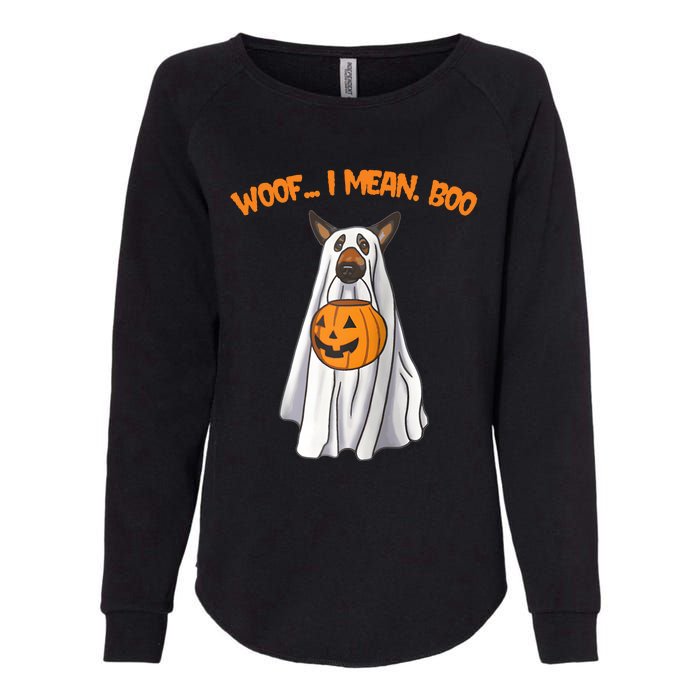 Woof I Mean Boo German Shepherd Dog Ghost Funny Halloween Raglan Baseball Tee Womens California Wash Sweatshirt