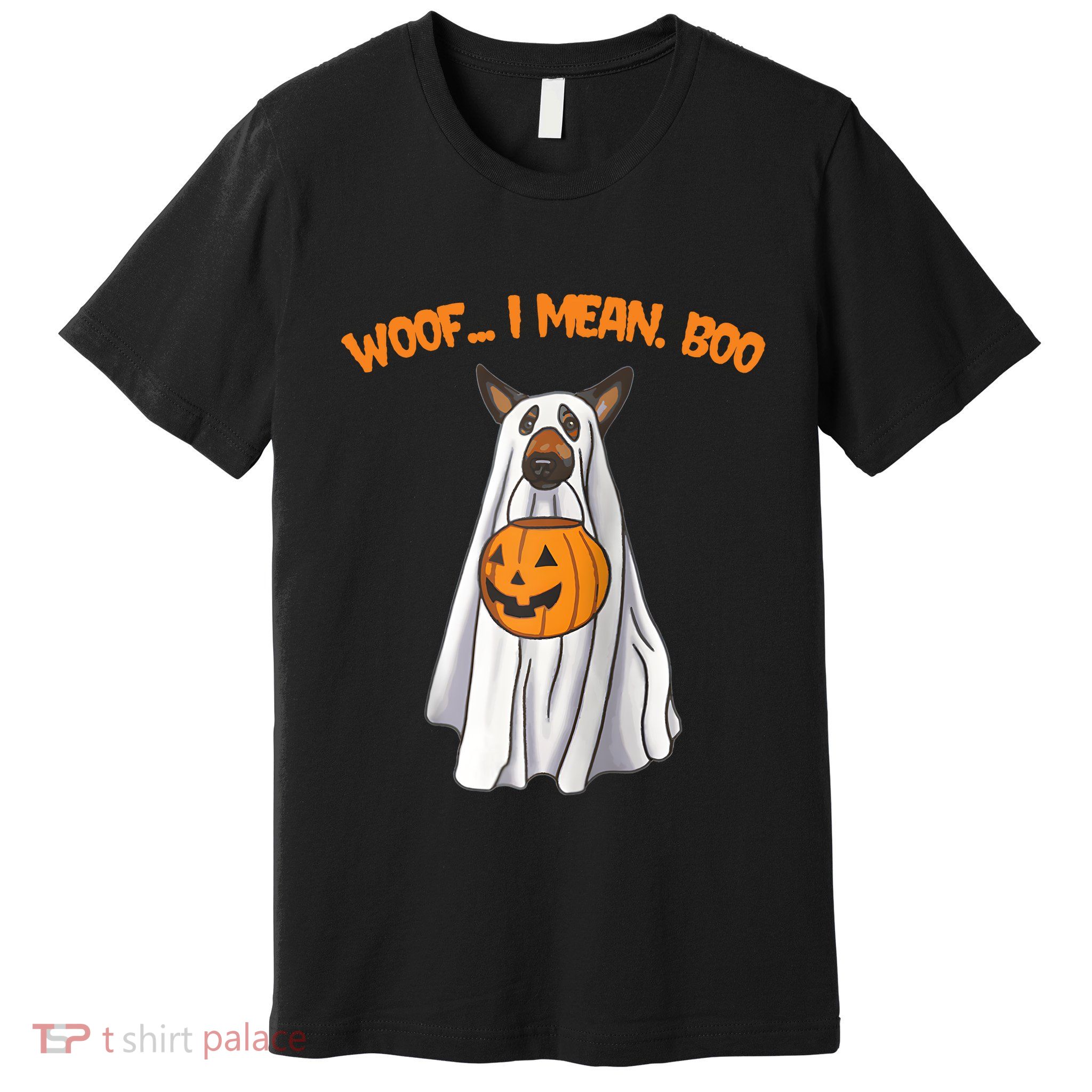 Woof I Mean Boo German Shepherd Dog Ghost Funny Halloween Raglan Baseball Tee Premium T-Shirt