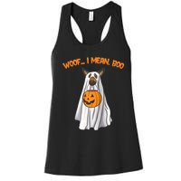 Woof I Mean Boo German Shepherd Dog Ghost Funny Halloween Raglan Baseball Tee Women's Racerback Tank