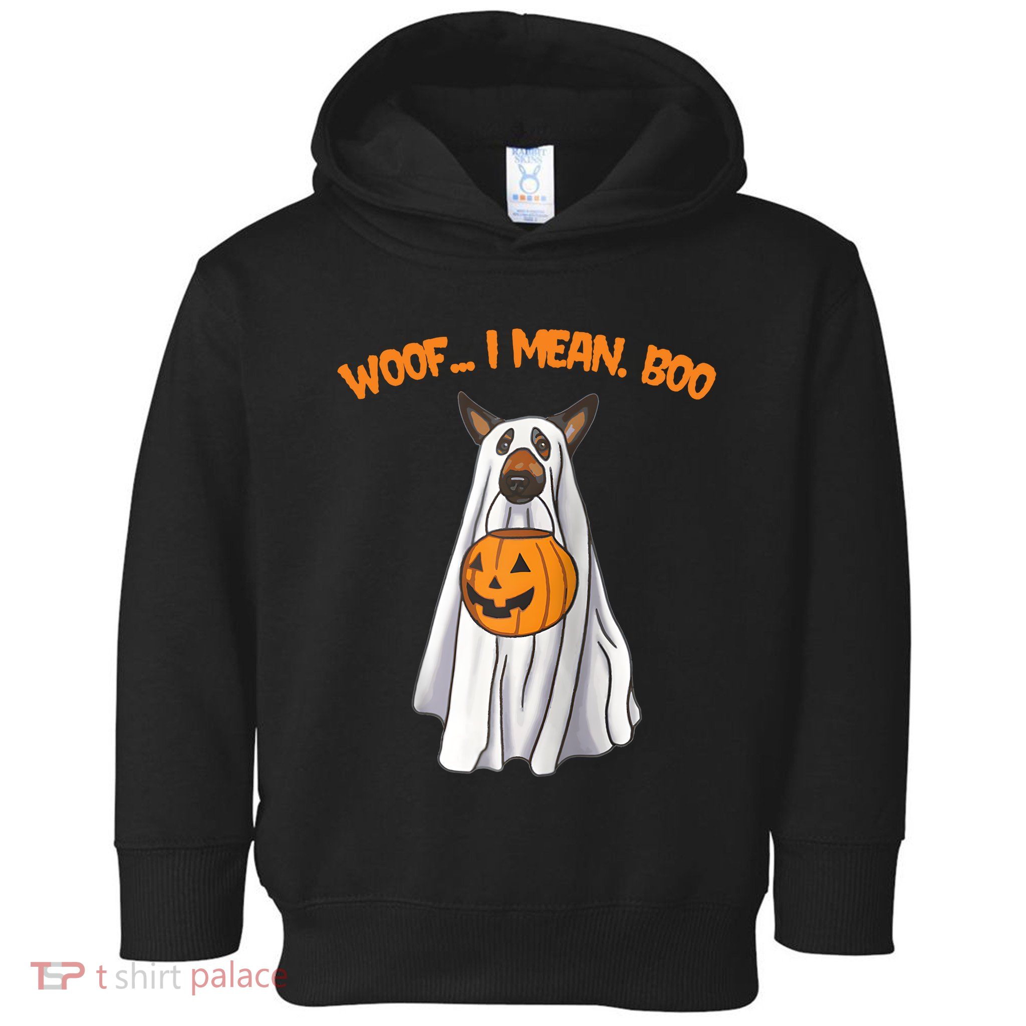 Woof I Mean Boo German Shepherd Dog Ghost Funny Halloween Raglan Baseball Tee Toddler Hoodie
