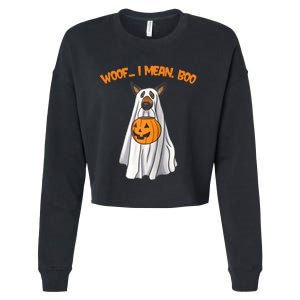 Woof I Mean Boo German Shepherd Dog Ghost Funny Halloween Raglan Baseball Tee Cropped Pullover Crew