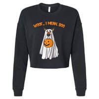 Woof I Mean Boo German Shepherd Dog Ghost Funny Halloween Raglan Baseball Tee Cropped Pullover Crew