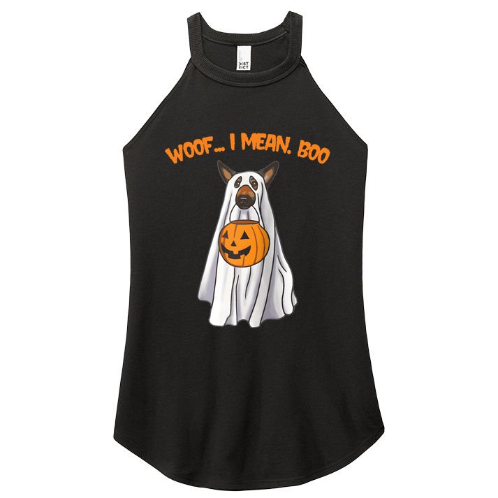 Woof I Mean Boo German Shepherd Dog Ghost Funny Halloween Raglan Baseball Tee Women's Perfect Tri Rocker Tank