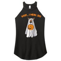 Woof I Mean Boo German Shepherd Dog Ghost Funny Halloween Raglan Baseball Tee Women's Perfect Tri Rocker Tank