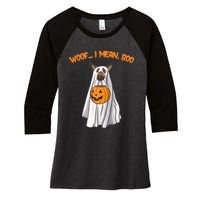 Woof I Mean Boo German Shepherd Dog Ghost Funny Halloween Raglan Baseball Tee Women's Tri-Blend 3/4-Sleeve Raglan Shirt