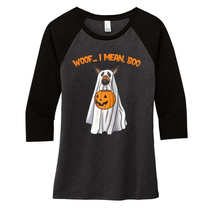 Woof I Mean Boo German Shepherd Dog Ghost Funny Halloween Raglan Baseball Tee Women's Tri-Blend 3/4-Sleeve Raglan Shirt