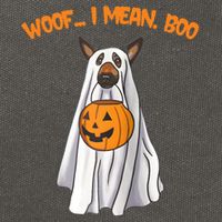 Woof I Mean Boo German Shepherd Dog Ghost Funny Halloween Raglan Baseball Tee Cotton Canvas Backpack